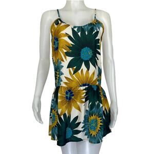 LuLu's Gorgeous Floral Yellow Blue Ruffle Bottom Women's Mini Dress Tunic S